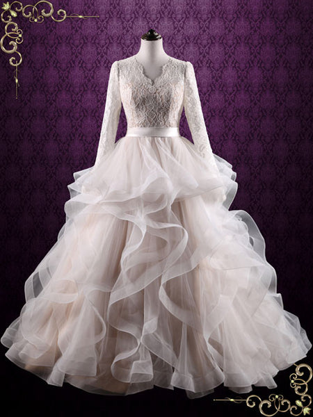 ruffle ball gown wedding dress