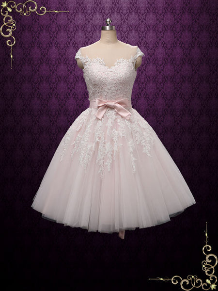 pink tea length wedding dress