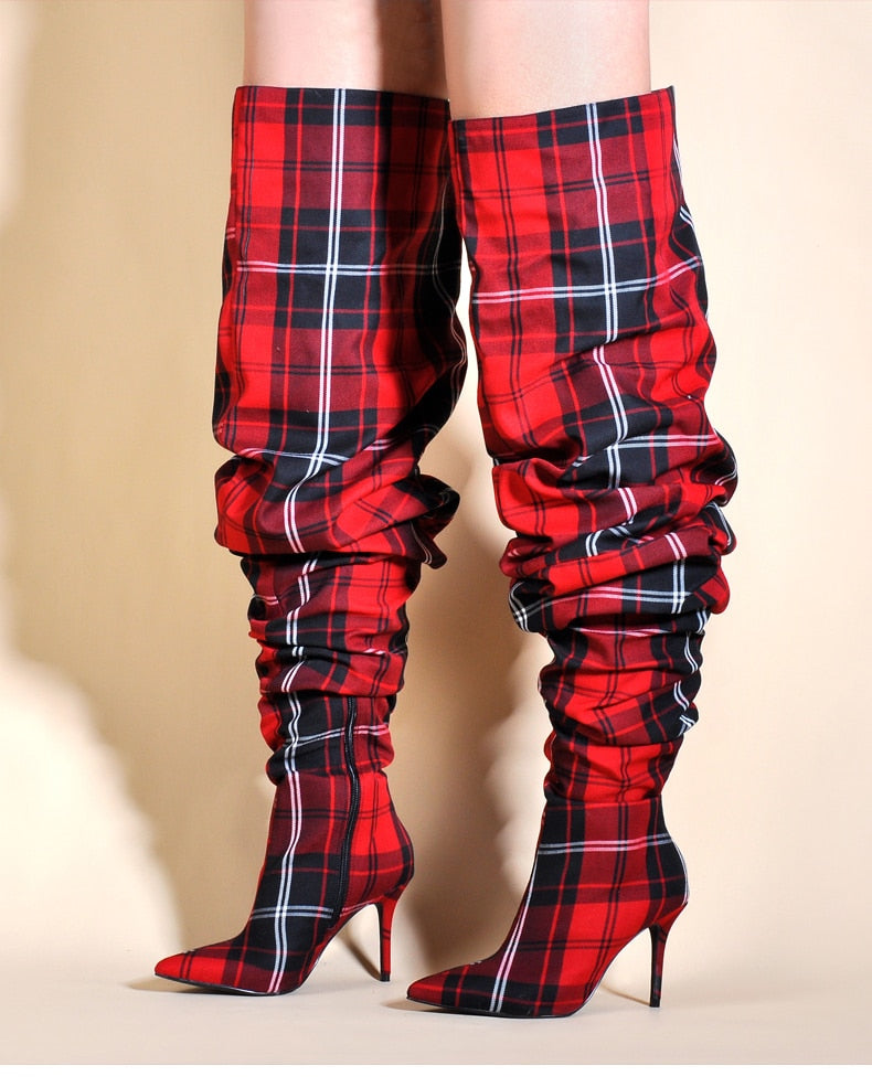 red plaid boots