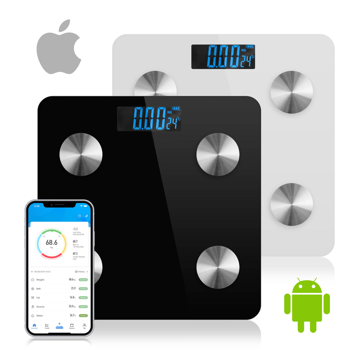 Bathroom Bluetooth Glass Scales BMI Body Fat Monitor Weighing for IOS Android 