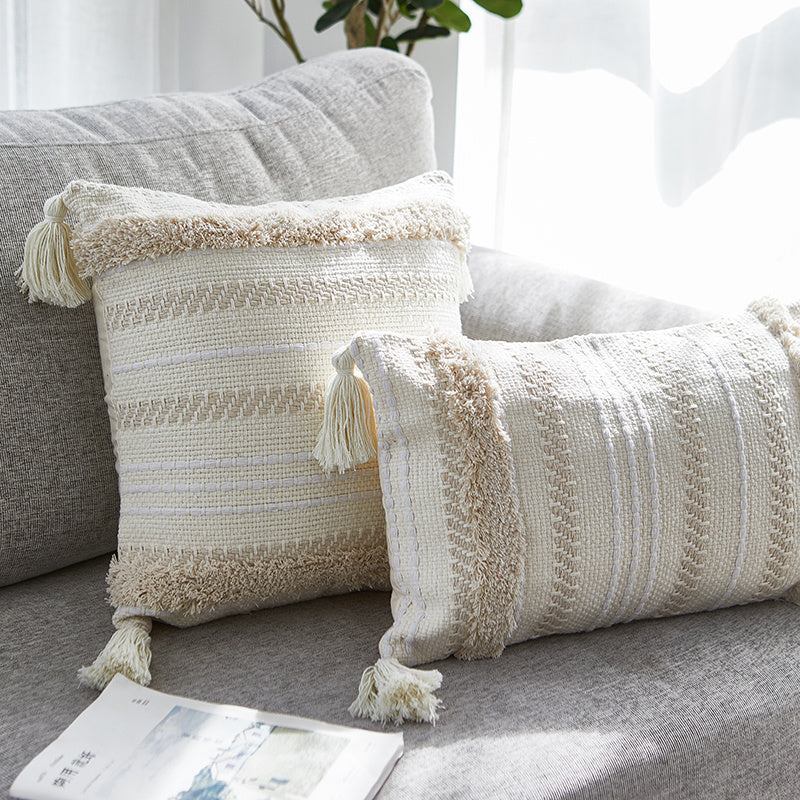Neutral Tufted Tassel Cushion Cover Collection Portland Selections