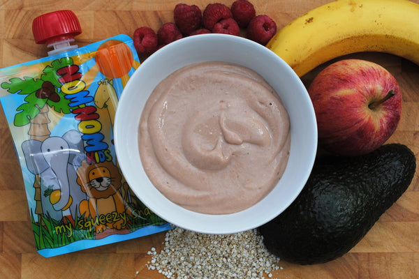 Nom Nom Kids Reusable Food Pouches Raspberry apple and avocado pudding image