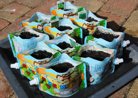 Nom Nom Kids Reusable Food pouches upcycled herb planters
