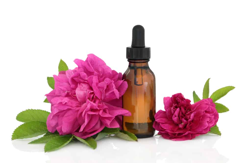 Rose flowers with aromatherapy essential oil