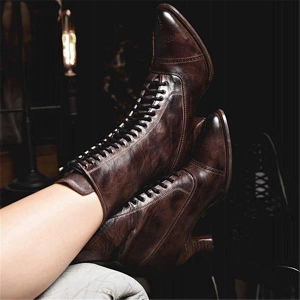 women's lace up low heel boots