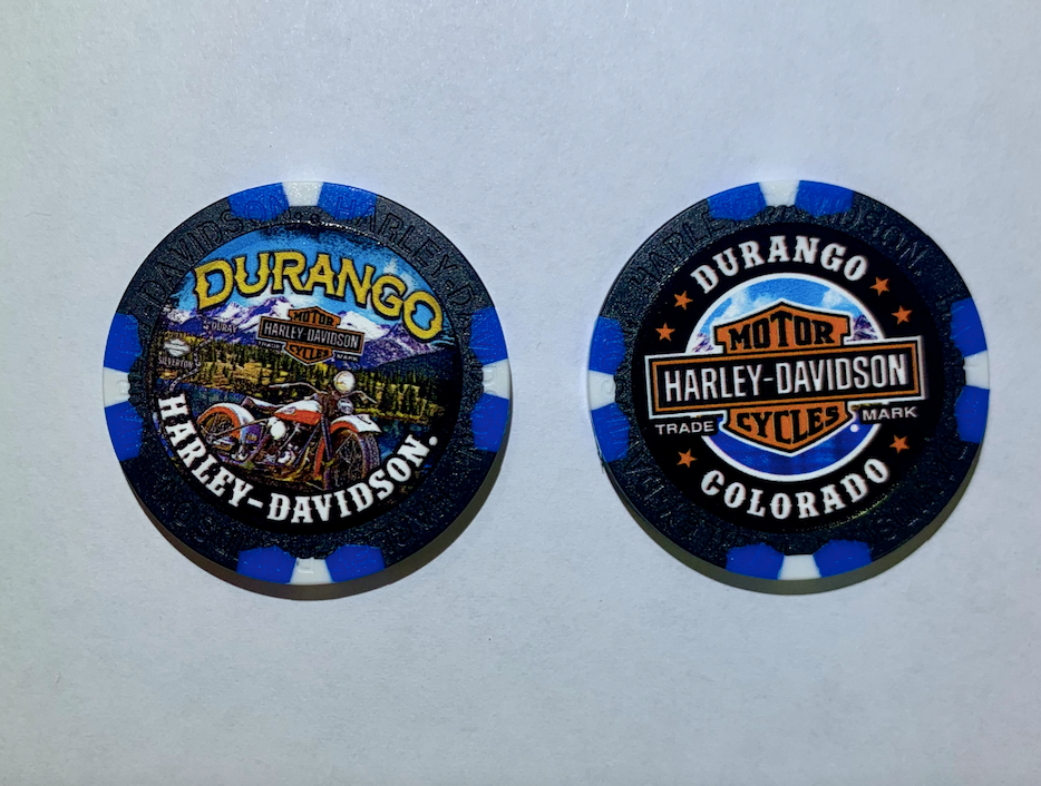 Harley Poker Chip    STAMPEDE HD    BURLESON TX     115 YR ANNIVERSARY   BLUE 