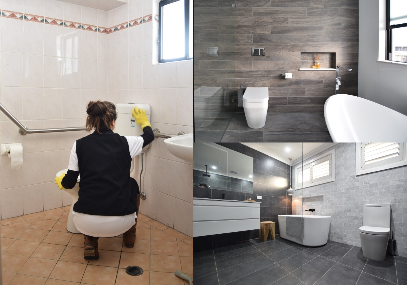 Bathroom designs that are easy to clean and low maintenance, especially for shower, vanity and toilet