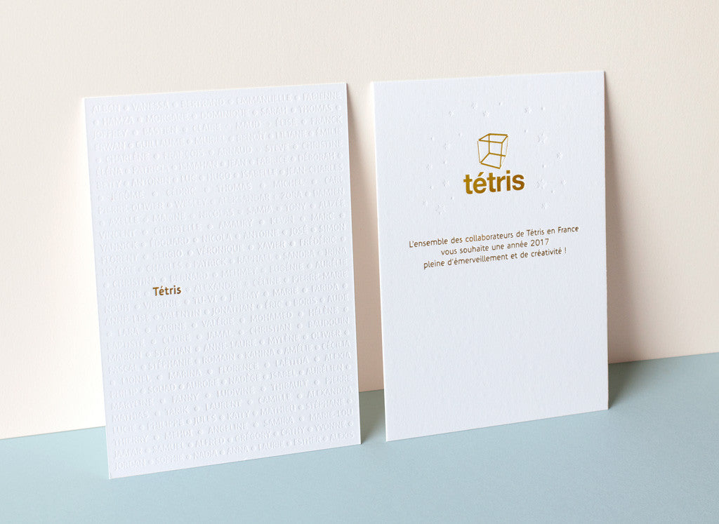 Carte de voeux Tetris imprimée par Letterpress de Paris