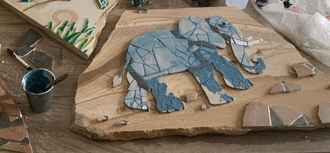 Red Brush Art Mosaics on Sandstone Elephant Blog
