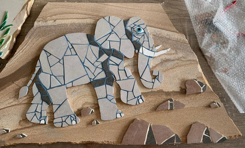 Red Brush Art Mosaics on Sandstone Elephant Blog