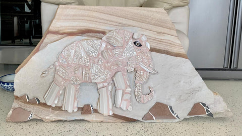 Red Brush Art Blog Mosaics: Elephant Decorative Tile on Sandstone