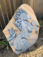Horse Mosaics On Sandstone In Garden