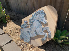 Horse Mosaics On Sandstone In Garden