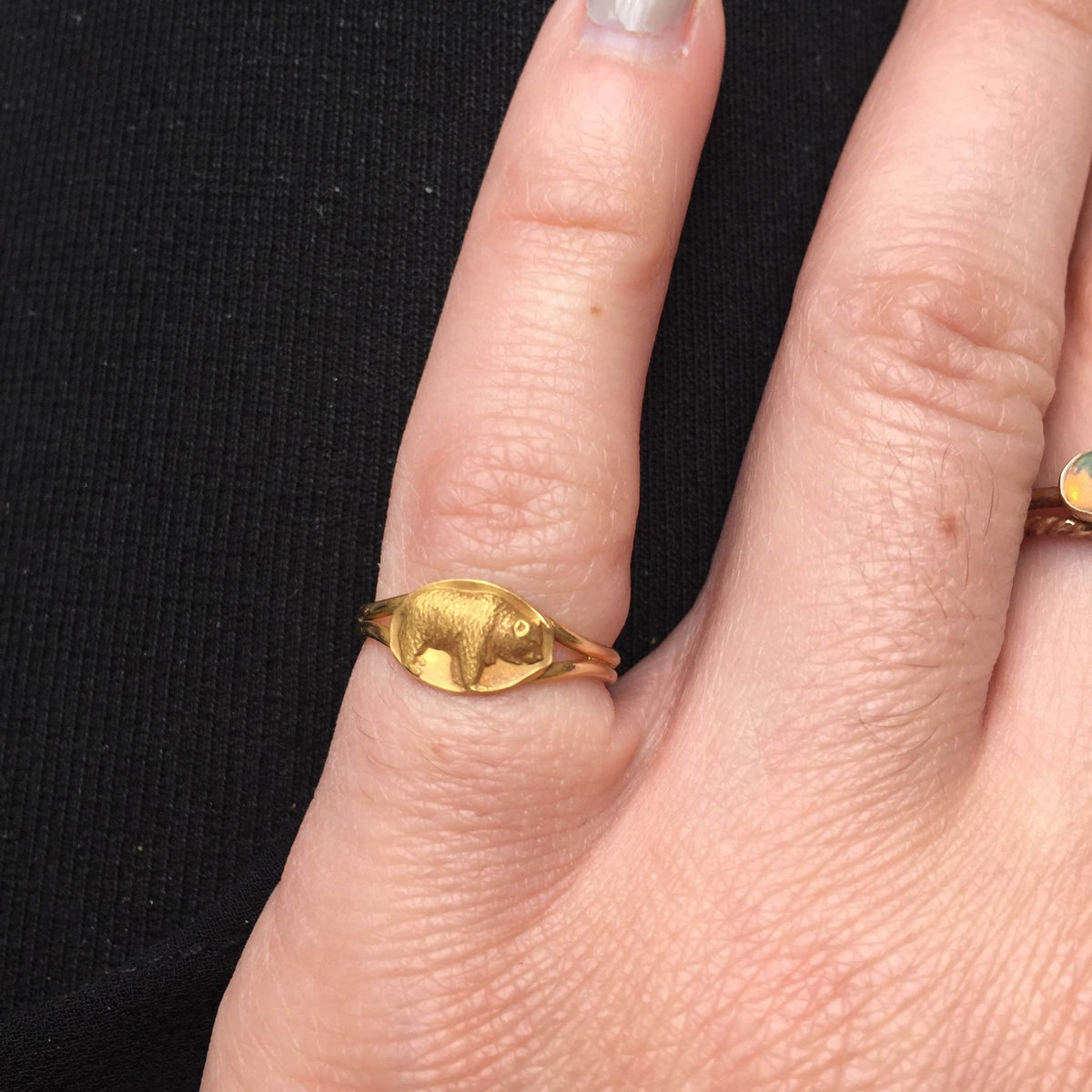 Markeer Kan weerstaan Voldoen Antique Gold Baby Bear Ring | Bell and Bird