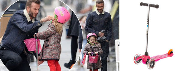 David Beckham and his daughter on the Mini Micro 