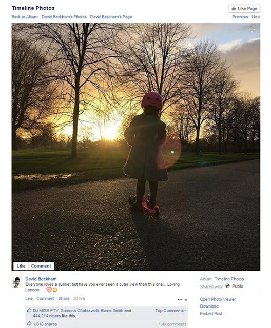 Harper Beckham on her pink Mini Micro scooter at sunset