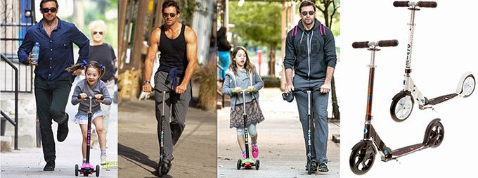 Hugh Jackman  on his Micro Scooters