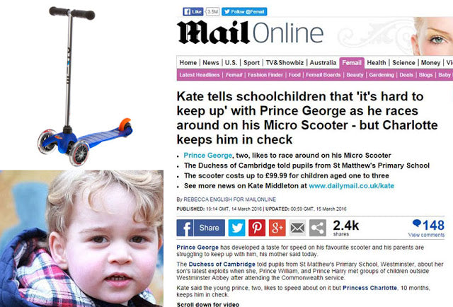 Prince George 'hard to keep up with' on his Micro Scooter