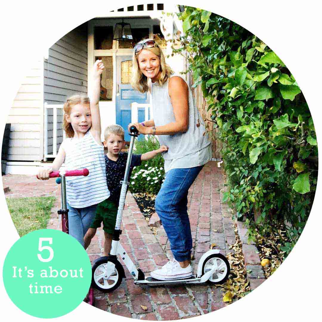 Ella scooting with her kids