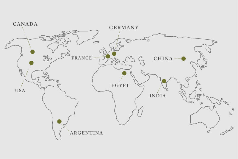 Map of where TEALEAVES sources its flowers, fruits and spices for its herbal blends