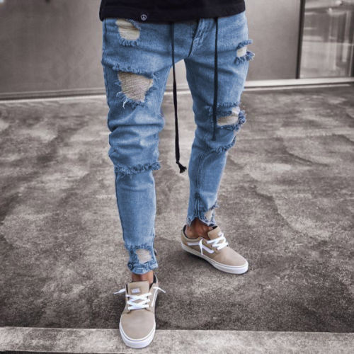 ripped denim joggers mens