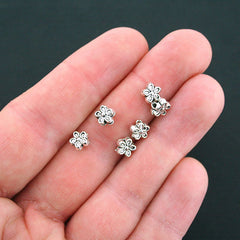Flower Spacer Metal Beads 6mm x 3mm - Silver Tone - 50 Beads - SC1867