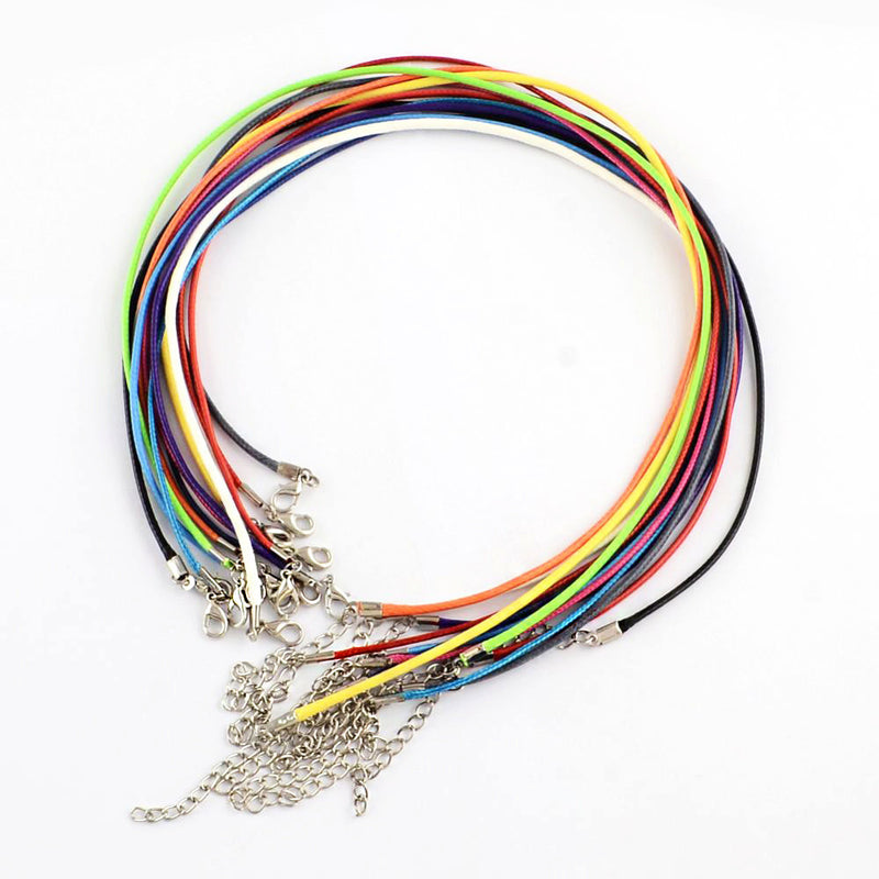 Wax Cord Necklaces in Assorted Colors 18.7" - 2mm - 10 Necklaces - N231