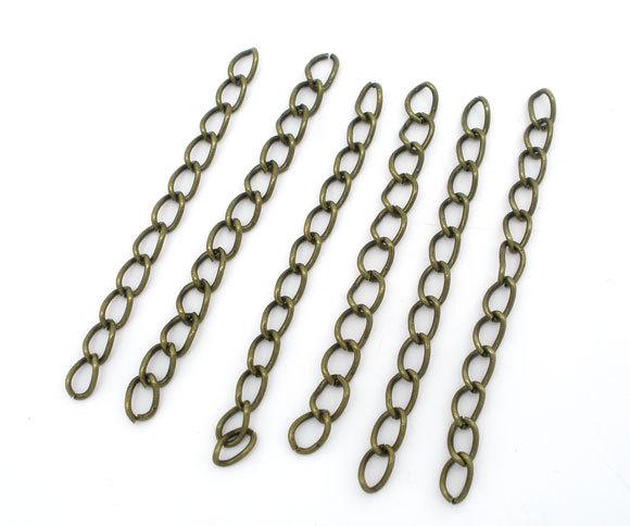 Antique Bronze Tone Extender Chains - 50mm x 3.7mm - 10 Pieces - FD073