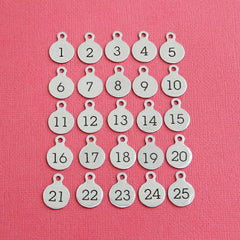 Stainless Steel Number Charms - Choose your Number & Quantity - Numbers 1-25 - 13mm With Loop - NUMBER001BFS-IND