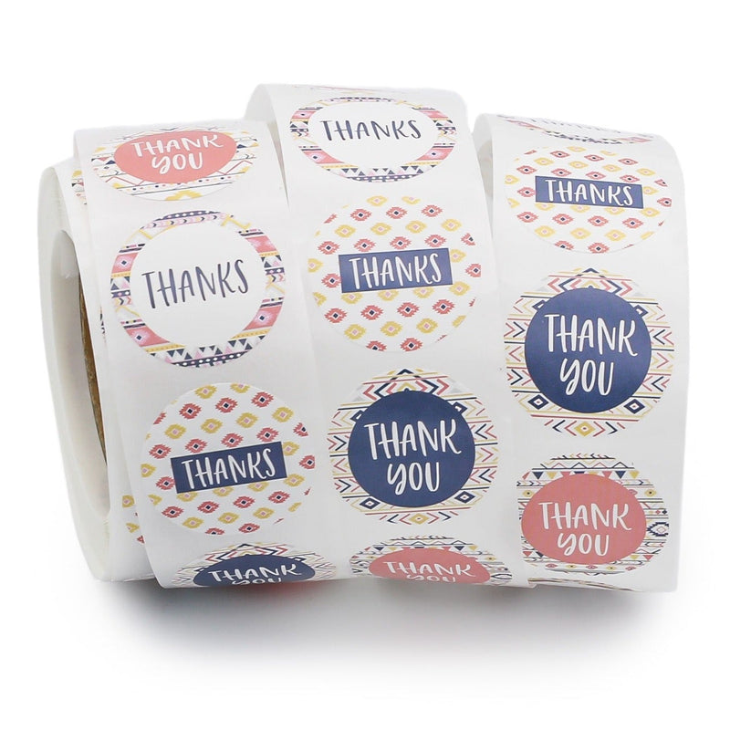 BULK 500 Assorted Thank You Self-Adhesive Paper Gift Tags - Full Roll - TL148