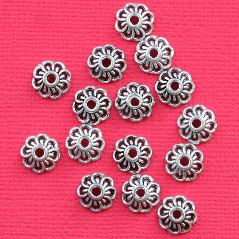 Antique Silver Tone Bead Caps - 10mm x 4mm - 20 Pieces - FD259