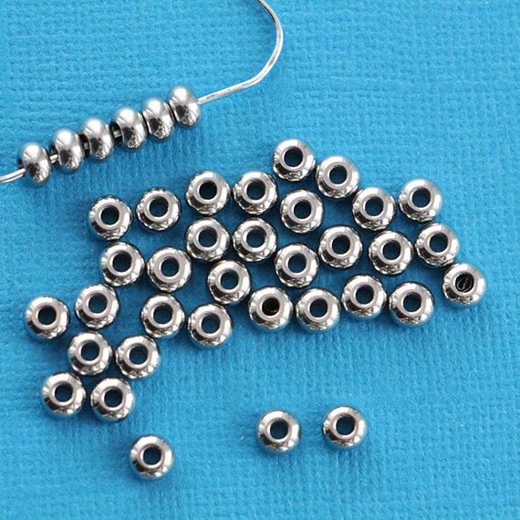 Stainless Steel Spacer Metal Beads 5mm x 3mm - Silver Tone - 20 Beads - FD217