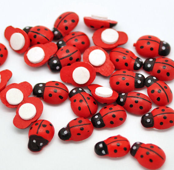 50 Wooden Ladybugs with Adhesive Backing 13mm - Perfect for Scrapbooking and Crafts - Z054