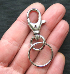 Silver Tone Key Rings with Swivel Lobster Clasp - 60mm - 5 Pieces - FD103