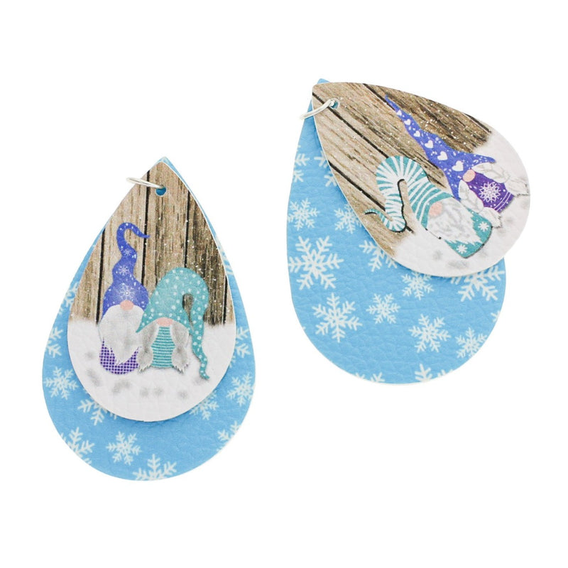Imitation Leather Teardrop Pendants - Snowflake Gnome - 2 Piece Set - 2 Sets - LP161