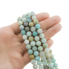 Round Natural Amazonite Beads 8mm - Frosted Blues and Earth Tones - 1 Strand 47 Beads - BD1336