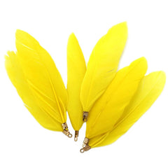 Feather Pendants - Gold Tone and Yellow - 6 Pieces - Z703