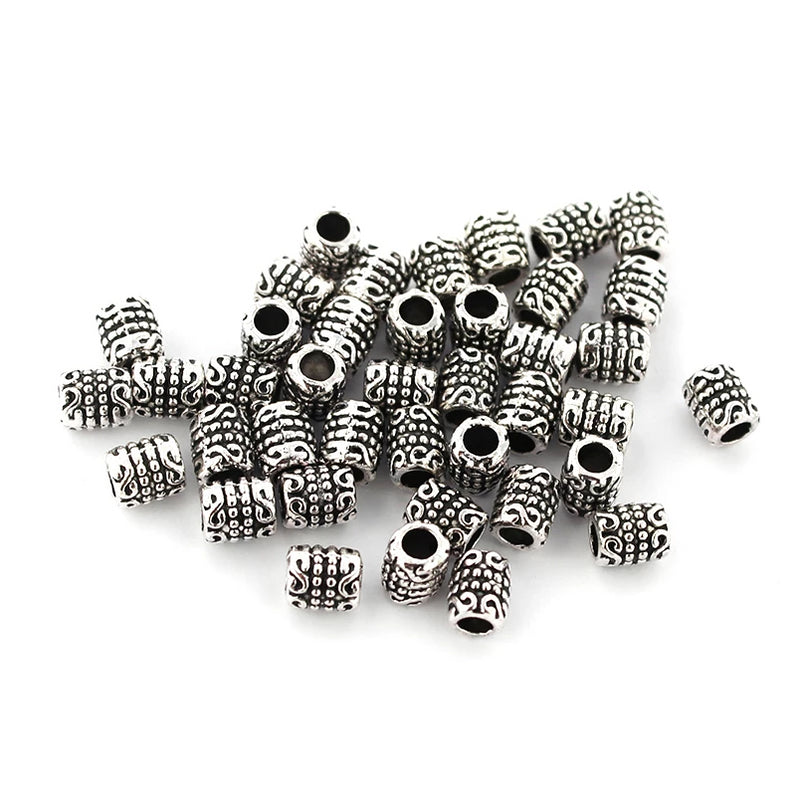 Tube Spacer Metal Beads 5mm x 6mm - Silver Tone - 50 Beads - SC7728
