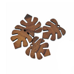 2 Tropical Leaf Natural Wood Charms 29mm - WP130