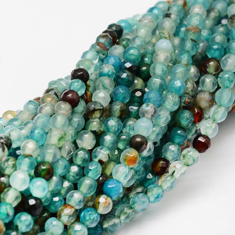 Faceted Natural Agate Beads 4mm - Ocean Turquoise - 1 Strand 92 Beads - BD1159
