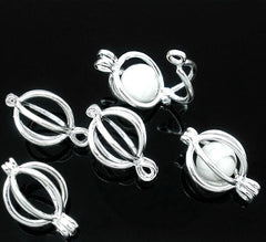 Silver Tone Bead Cages - 19mm x 12mm - 5 Pieces - FD022