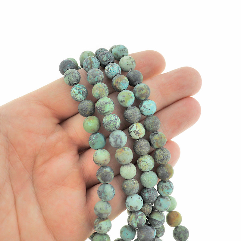 Round Natural African Turquoise Beads 8mm - Frosted Earth Tones - 20 Beads - BD1119