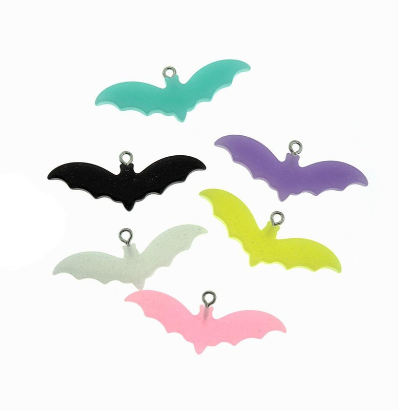 4 Assorted Bat Glitter Resin Charms - K063