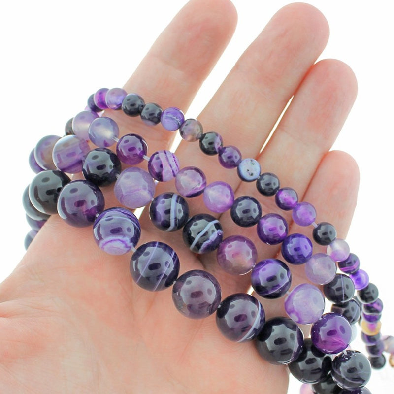 Round Natural Lace Agate Beads 6mm -12mm - Choose Your Size - Amethyst Purple Marble - 1 Full 15.5" Strand - BD1862