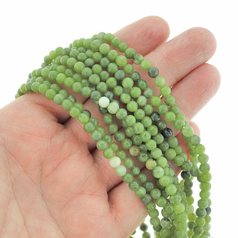 Round Glass Beads 4mm - Olive Green - 1 Strand 87 Beads - BD2019