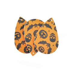 Imitation Leather Teardrop Pendants - Black and Orange Halloween - 4 Pieces - LP109