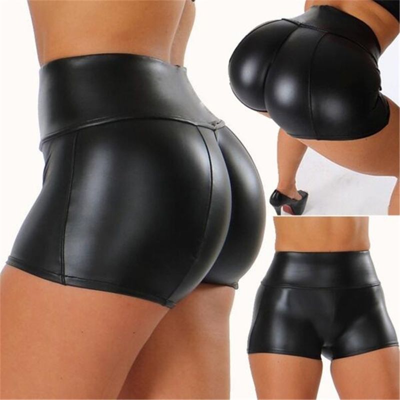 High Waist Faux Leather Black Booty 