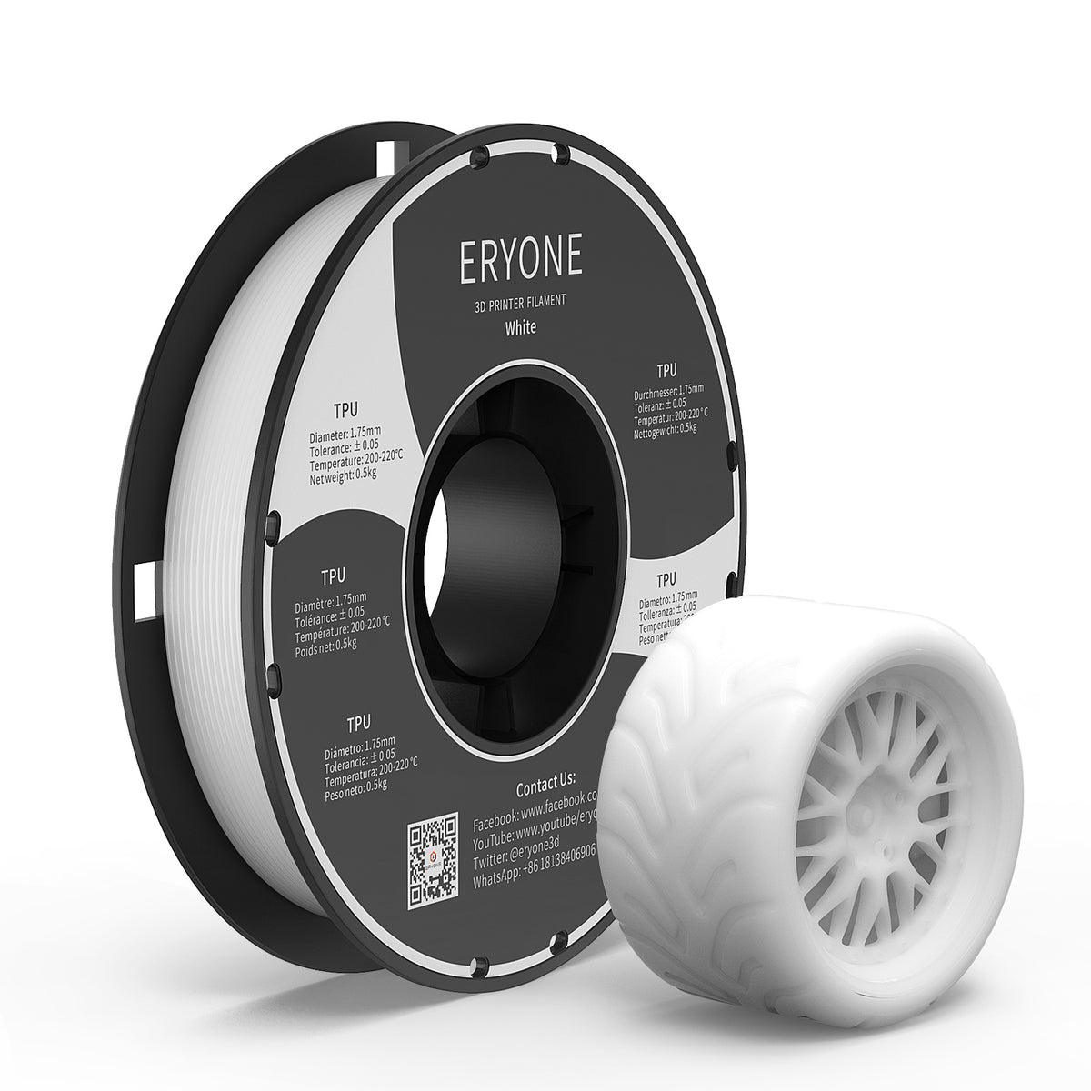 Eryone TPU Filament 1.75mm 3D Printing Filament TPU for 3D Printer Filament TPU 1.75mm Black 0.5kg 1 Spool 