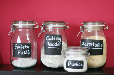 Organising a Jewellers Workshop Labelling Glass Jars