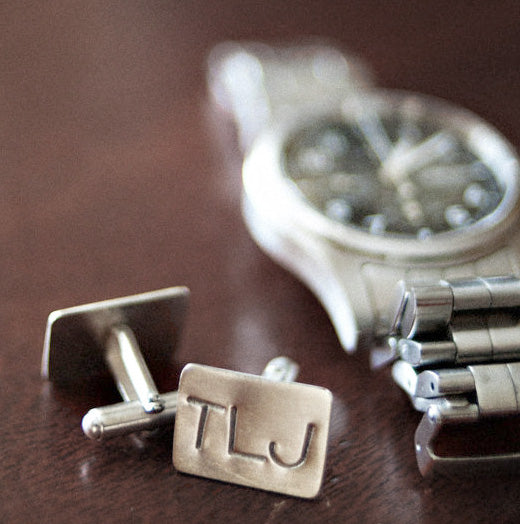 Handmade silver personalised cufflinks Wedding cufflinks, name engraved intials